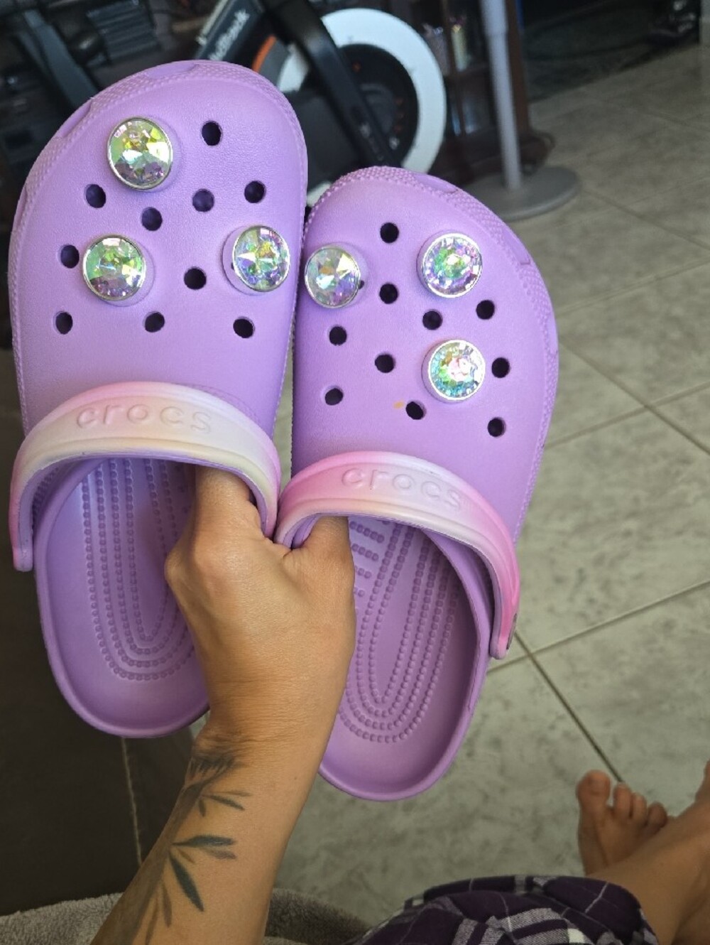 CROCS Lavender Clogs with Pink Ombre Strap and Iridescent Gems - Picture 5 of 5